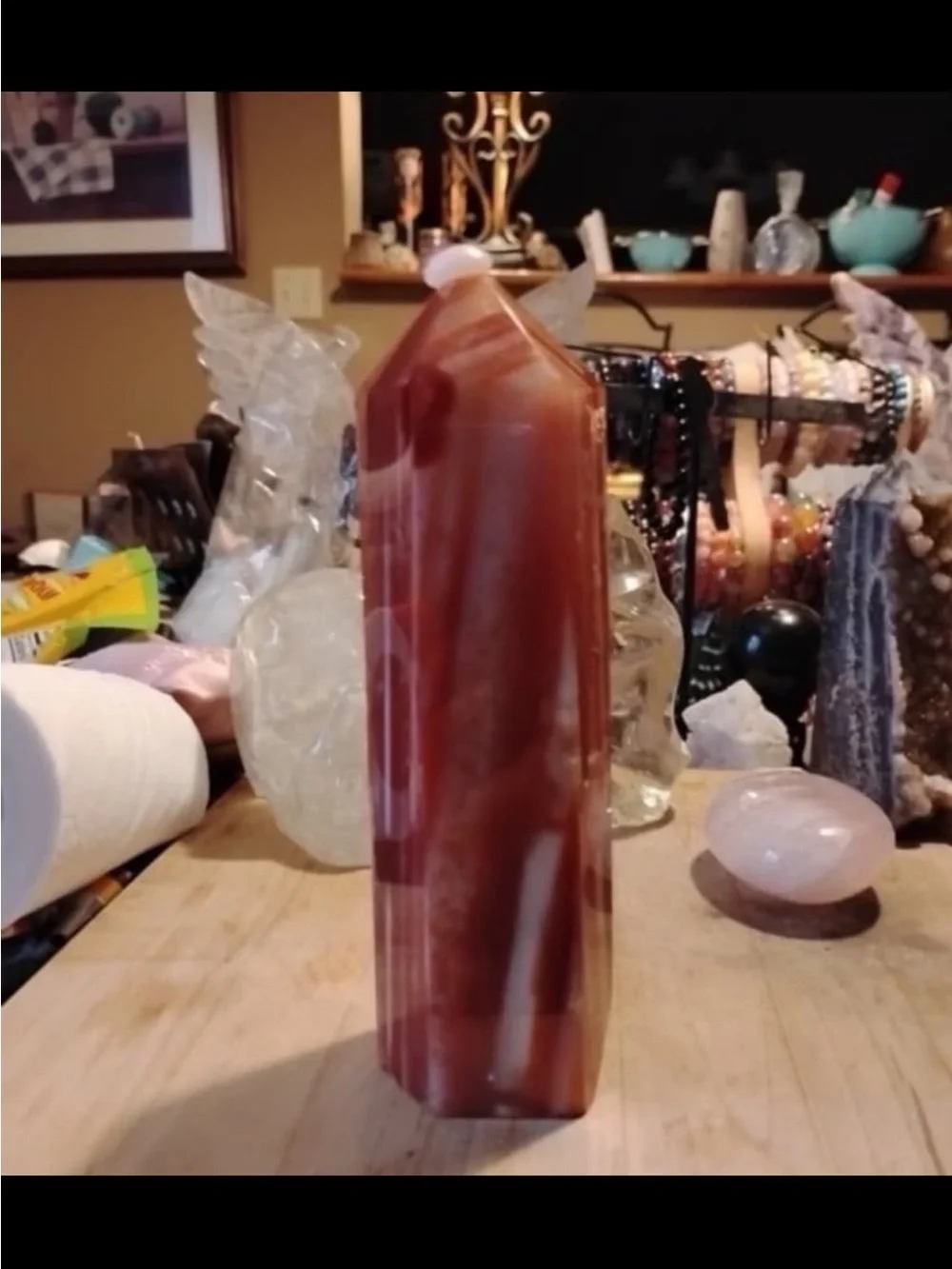 Polished Red and White Agate Point Tower - Home Accent